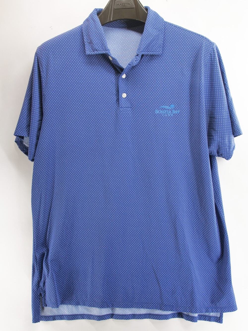 Draddy Sport Men's L Blue Polka Dot Polo Shirt Short Sleeve Bonita Bay Club Golf